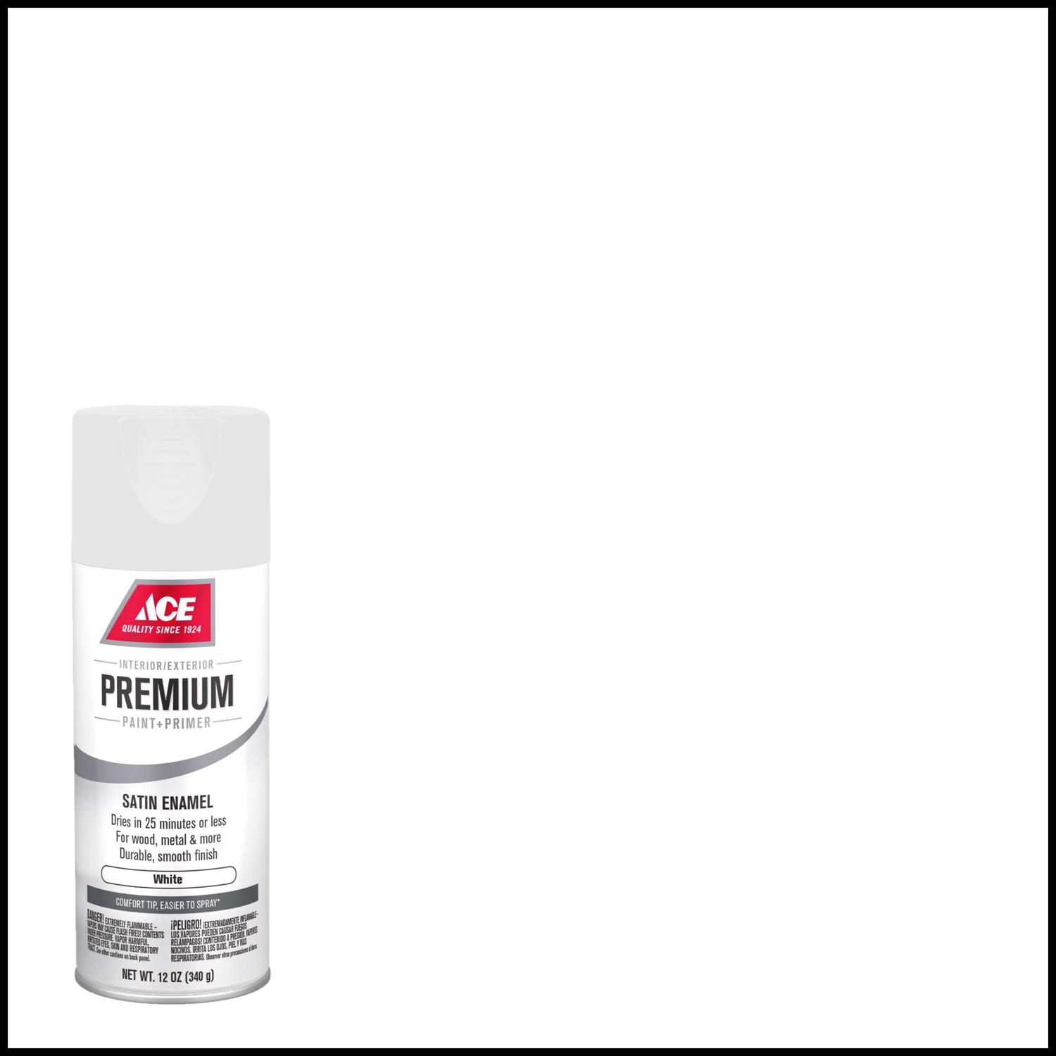 Ace Premium Satin White Paint + Primer Enamel Spray 12 oz - Intensery