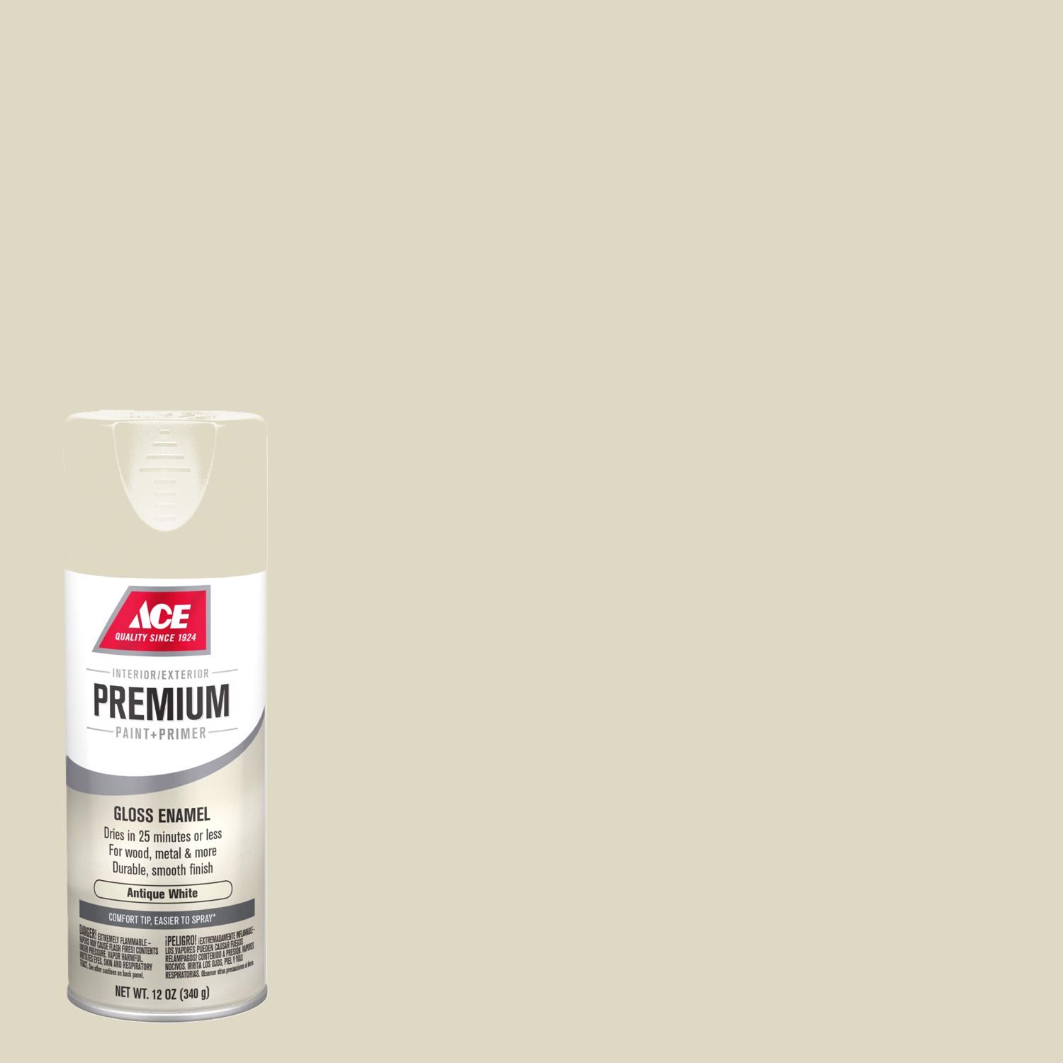 Ace Premium Gloss Antique White Paint + Primer Enamel Spray 12 oz - Intensery