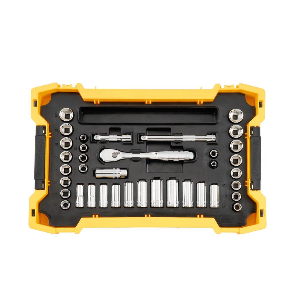 DEWALT Socket and Ratchet 37pc Set with TOUGHSYSTEM 2.0 Shallow Tool Tray - Intensery
