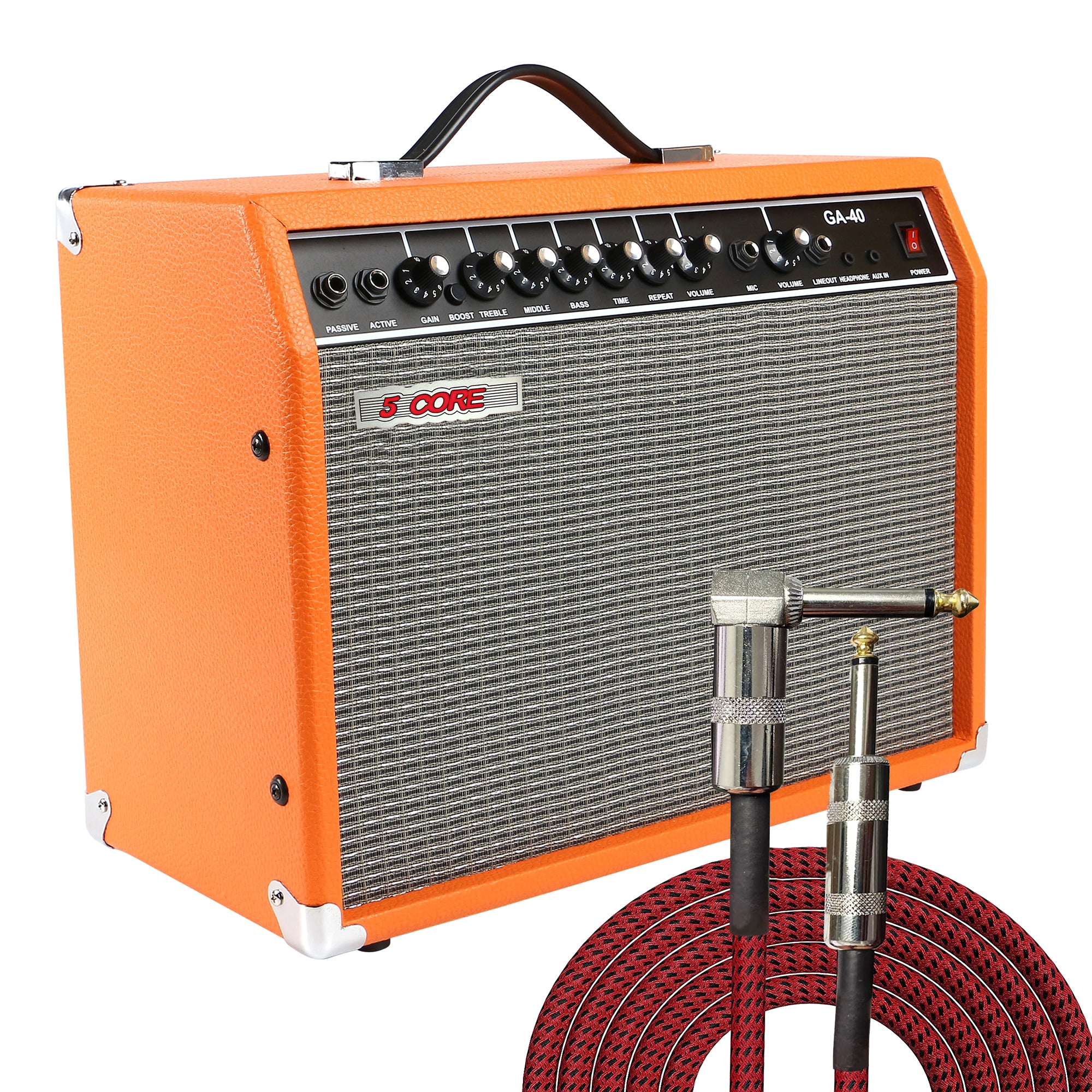 5 Core 40W Guitar Amplifier Orange - Clean and Distortion Channel - Electric Amp with Equalization and AUX Line Input - for Recording Studio, Practice - Intensery