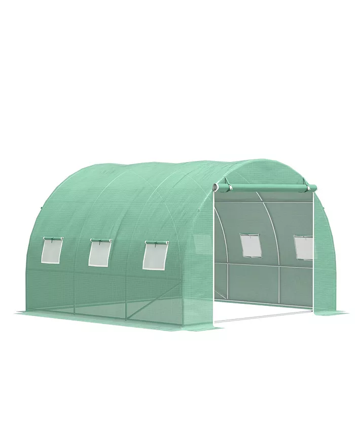 Outsunny Large 10' x 10' Greenhouse， Hot House， Zipper Door， Windows， Green - Intensery