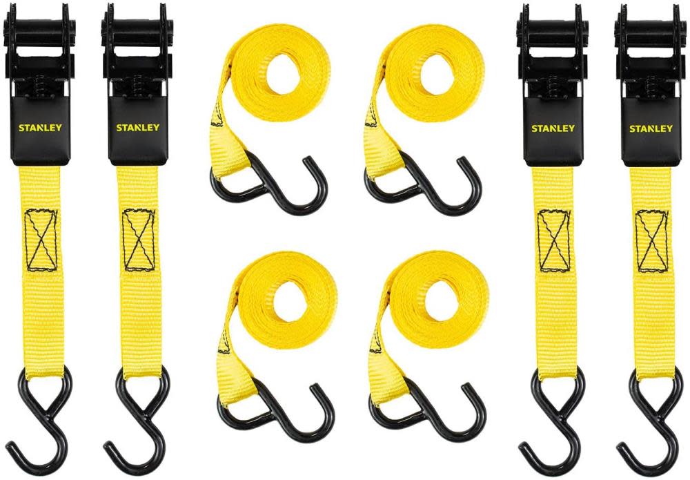 Stanley Ratchet Straps 1 x 10and#8242; 900 lb Break Strength Light Cargo Hauling  4pk - Intensery