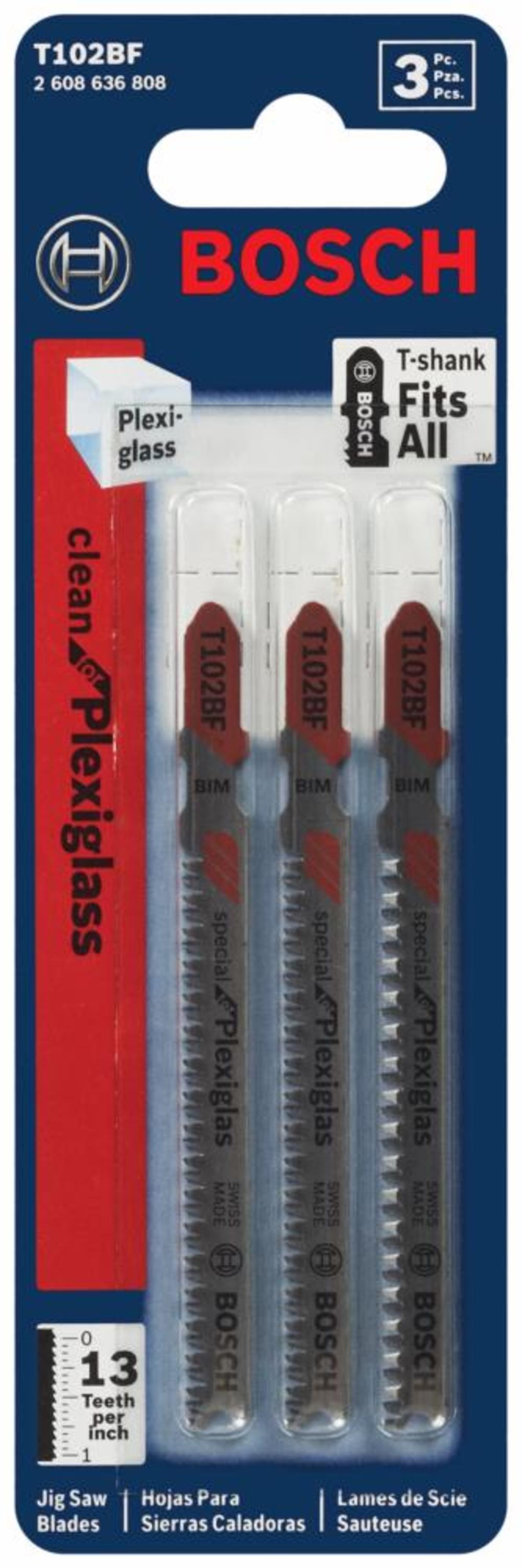 3 pc. 3-5/8 In. 13 TPI Clean for Plexiglas T-Shank Jig Saw Blades - Intensery