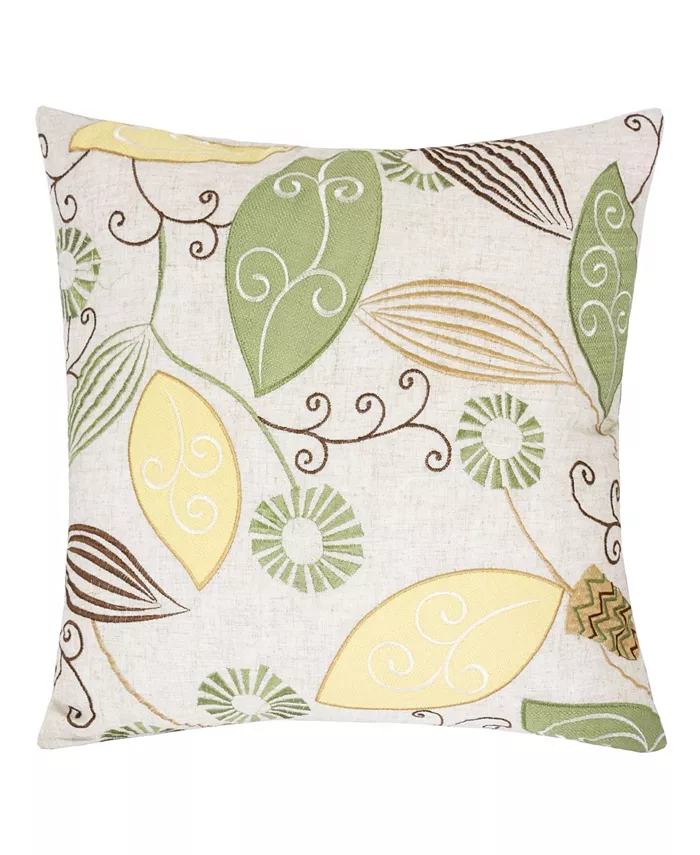 Homey Cozy Linda Embroidered Linen Square Decorative Throw Pillow - Intensery