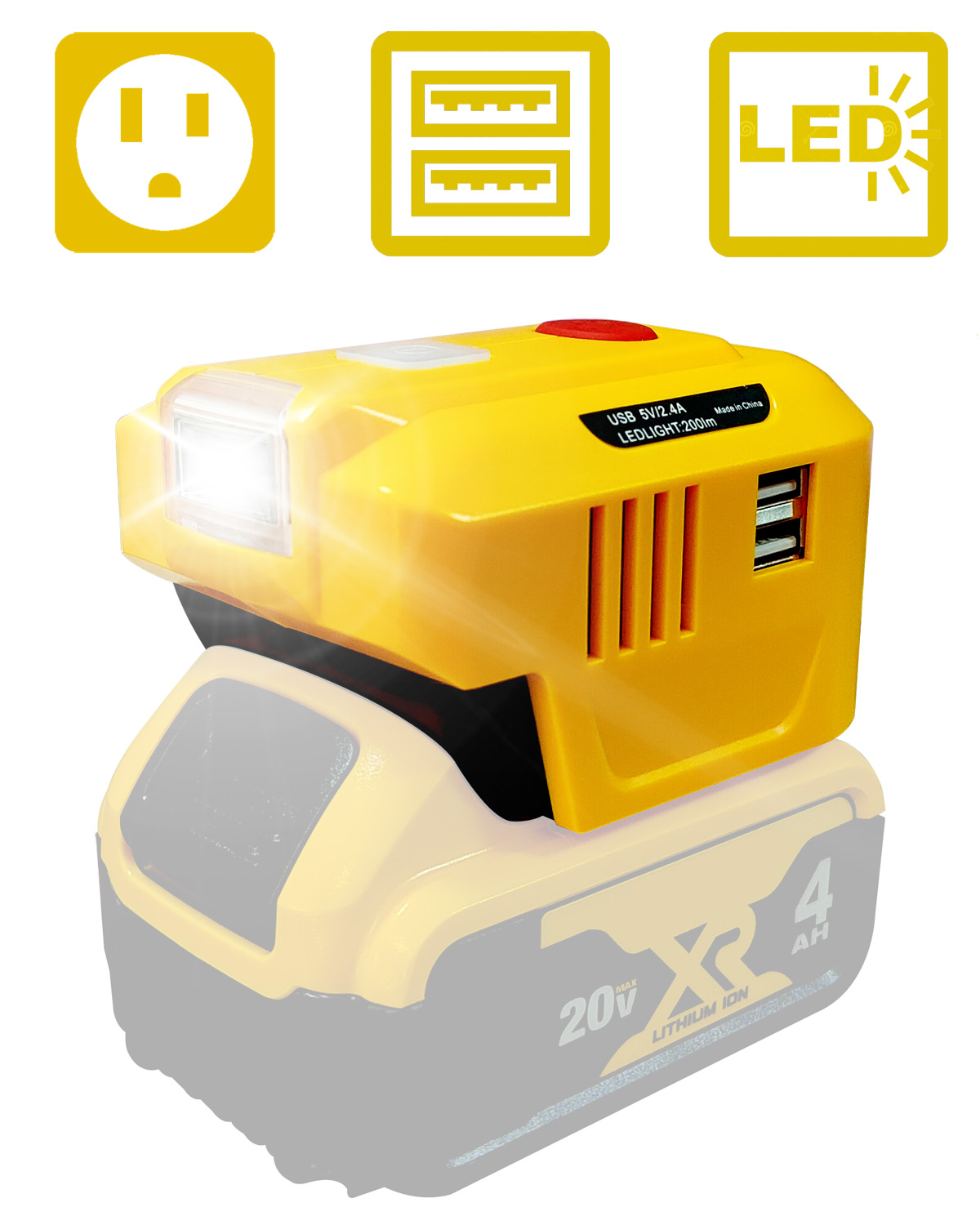 150W Power Inverter Generator Fit for Dewalt 18V 20V MAX XR Li-ion Battery， DC 20V to AC 110V-120V Portable Power Station with Dual USB Outlet and AC - Intensery