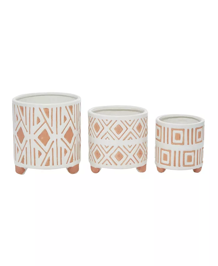 Rosemary Lane Round Porcelain Planter with Legs， Set of 3 - Intensery