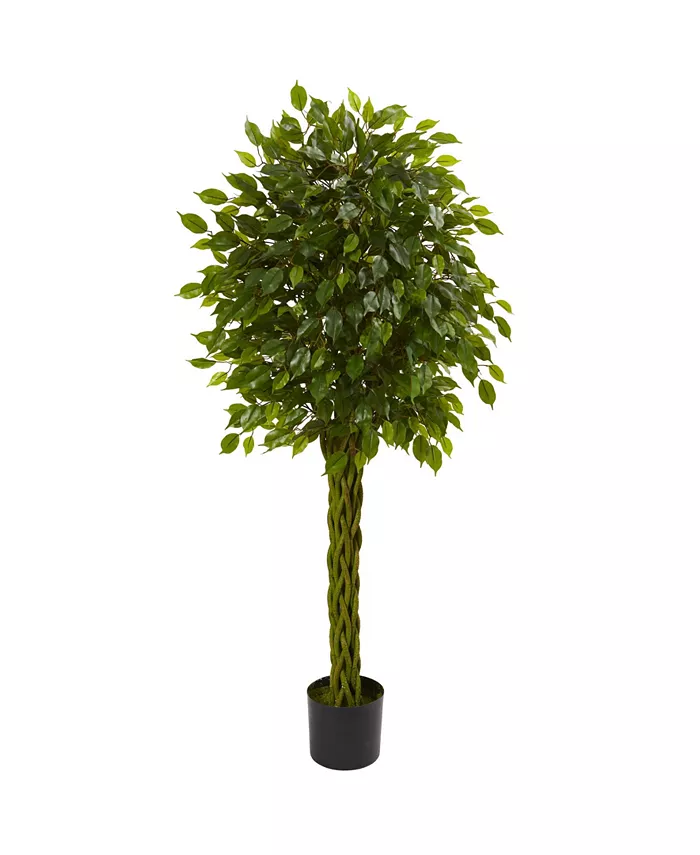 Nearly Natural 5' Ficus UV-Resistant Indoor Outdoor Artificial Tree with Woven Trunk - Intensery