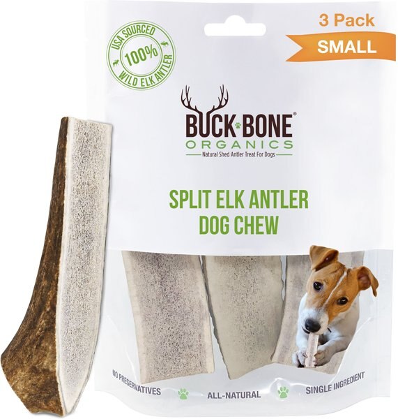 Buck Bone Organics Small Split Elk Antler Dog Treats， 3 count bag - Intensery