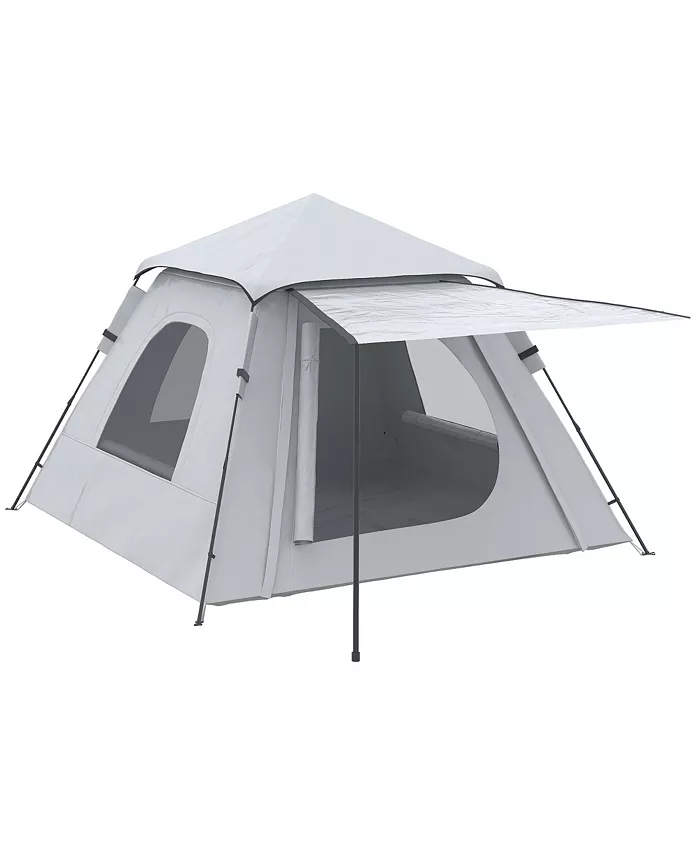 Outsunny 3-4 Person Automatic Camping Tent w  Porch， Pop Up Tent， Portable Backpacking Shelter with Mesh Windows， Zipped Door， Floor， Hang Hook Portab - Intensery