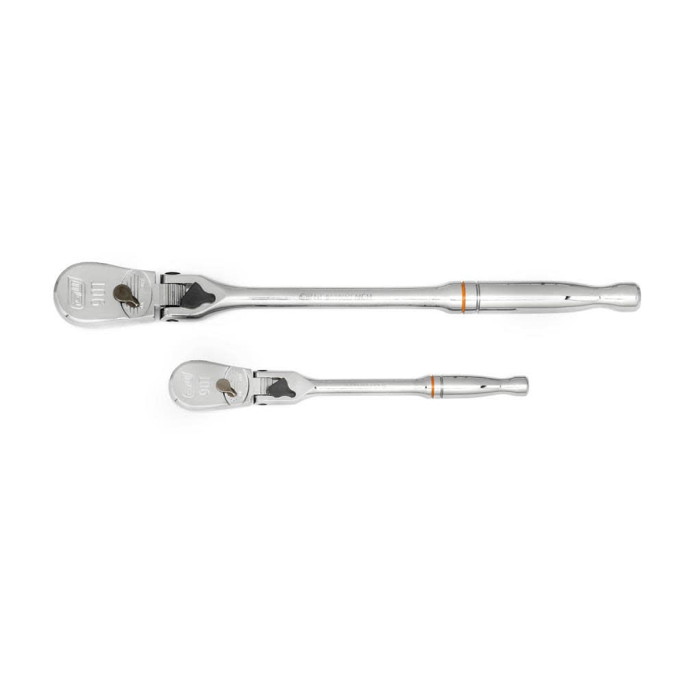 2 Pc 1/4 and 3/8 Drive 90 Tooth Locking Flex Head Teardrop Ratchet Set - Intensery