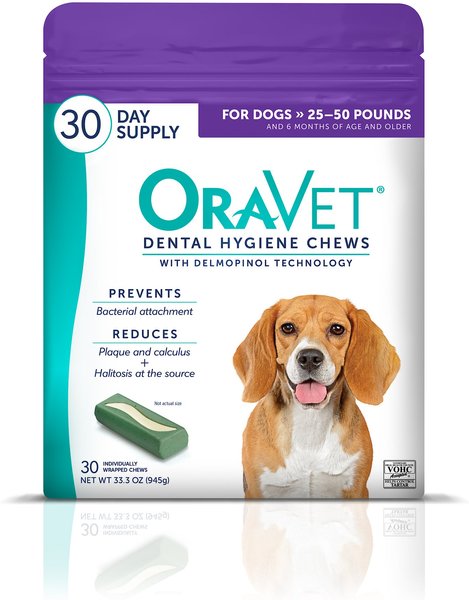OraVet Hygiene Dental Chews for Medium Dogs， 25 - 50 lbs - Intensery