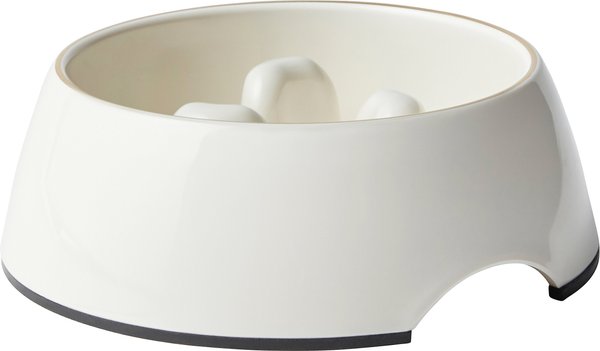 Frisco Melamine Slow Feed Dog and Cat Bowl with Gold Trim， Cream - Intensery