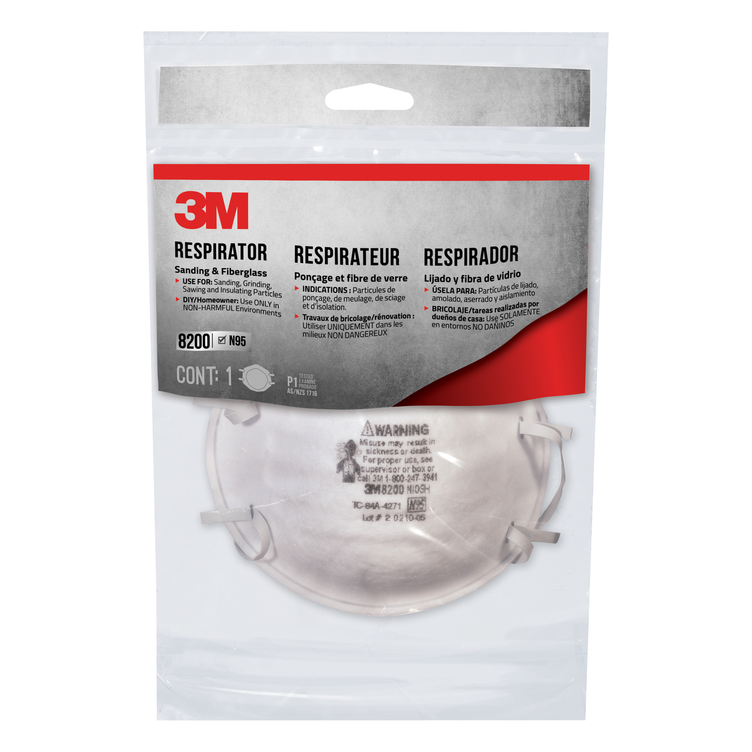 3M N95 Sanding and Fiberglass Cup Disposable Respirator White One Size Fits All 1 pk - Intensery
