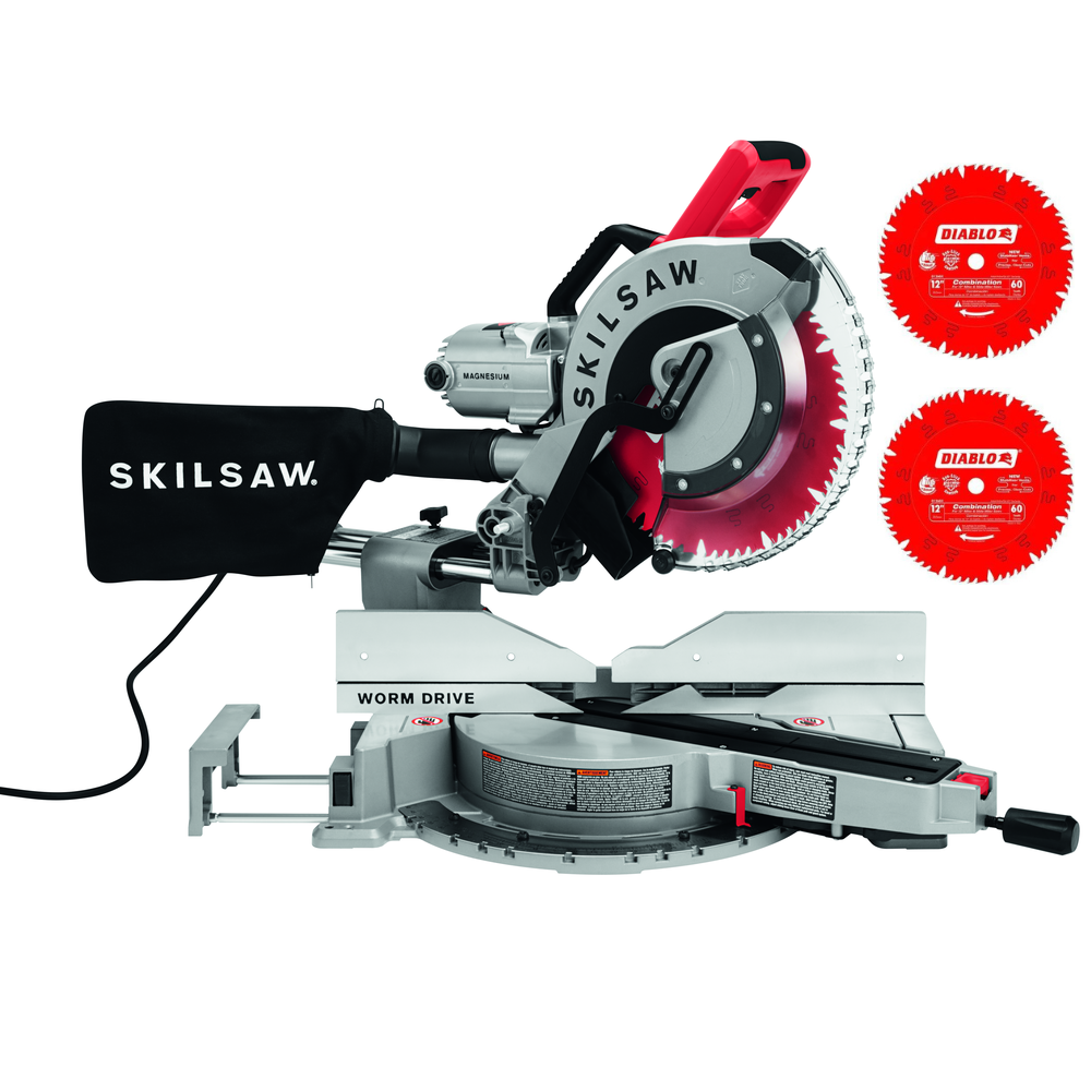 Skil 12 Worm Drive Dual Bevel Sliding Miter Saw with 3 Diablo Blades - Intensery