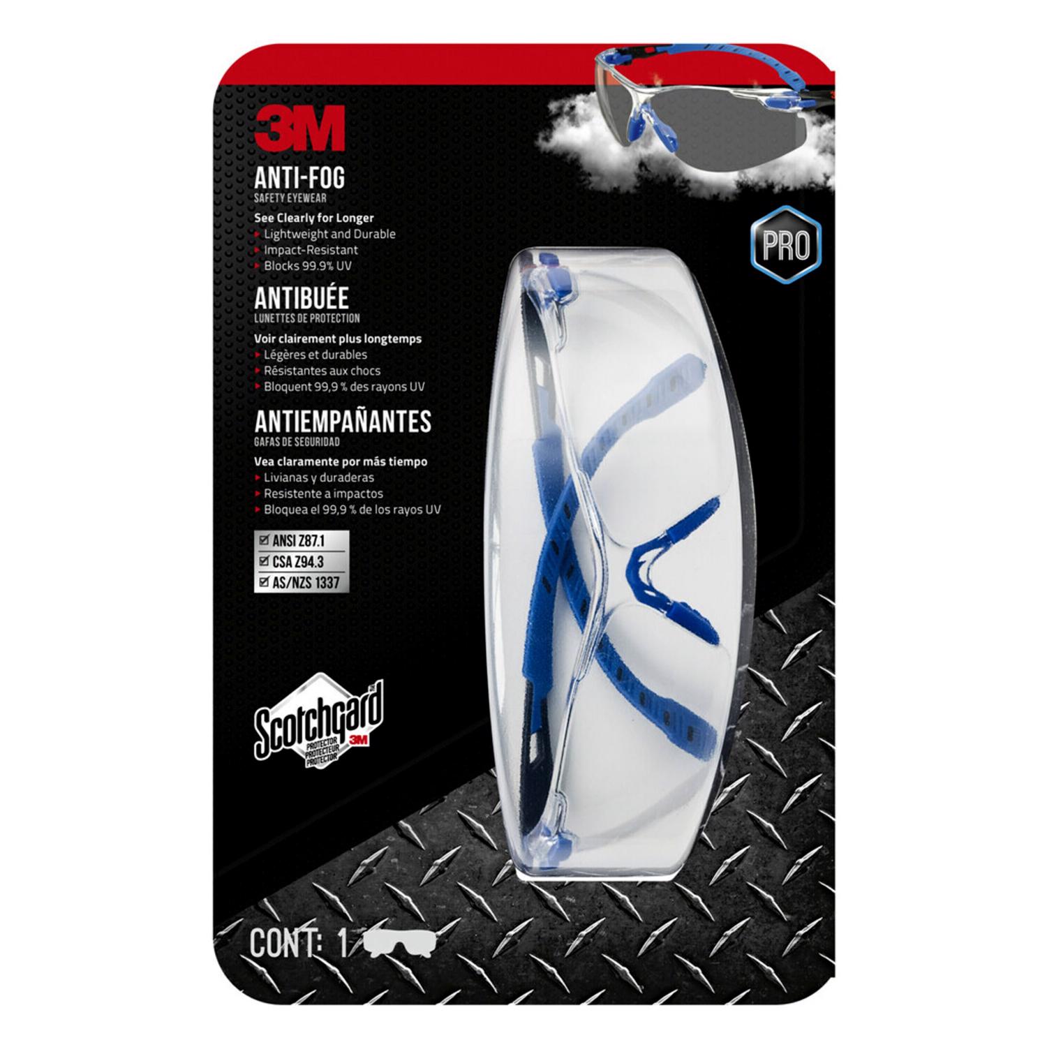 3M Scotchgard Anti-Fog Safety Glasses Clear Lens Black/Blue Frame 1 pk - Intensery
