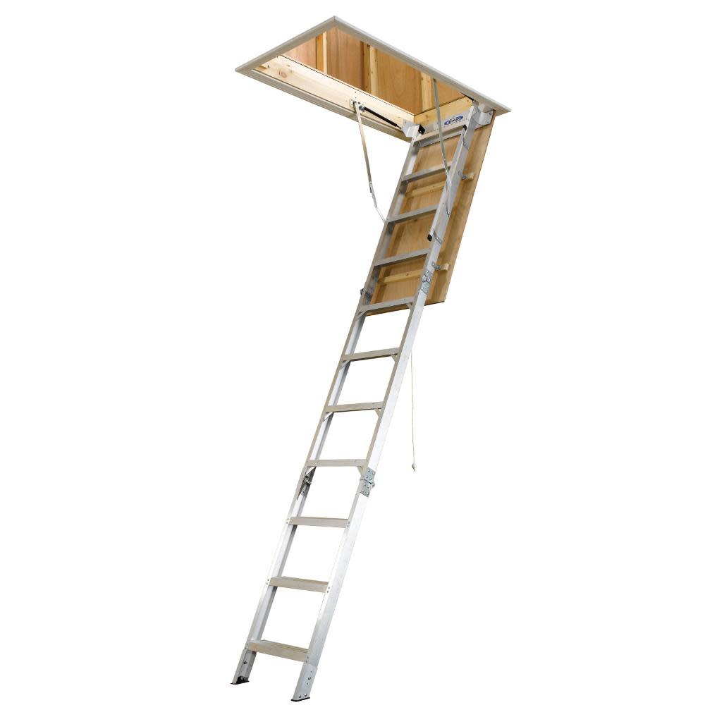 25 In. W x 54 In. L x 8 Ft. to 10 Ft. H Ceiling Aluminum Attic Ladder - Intensery