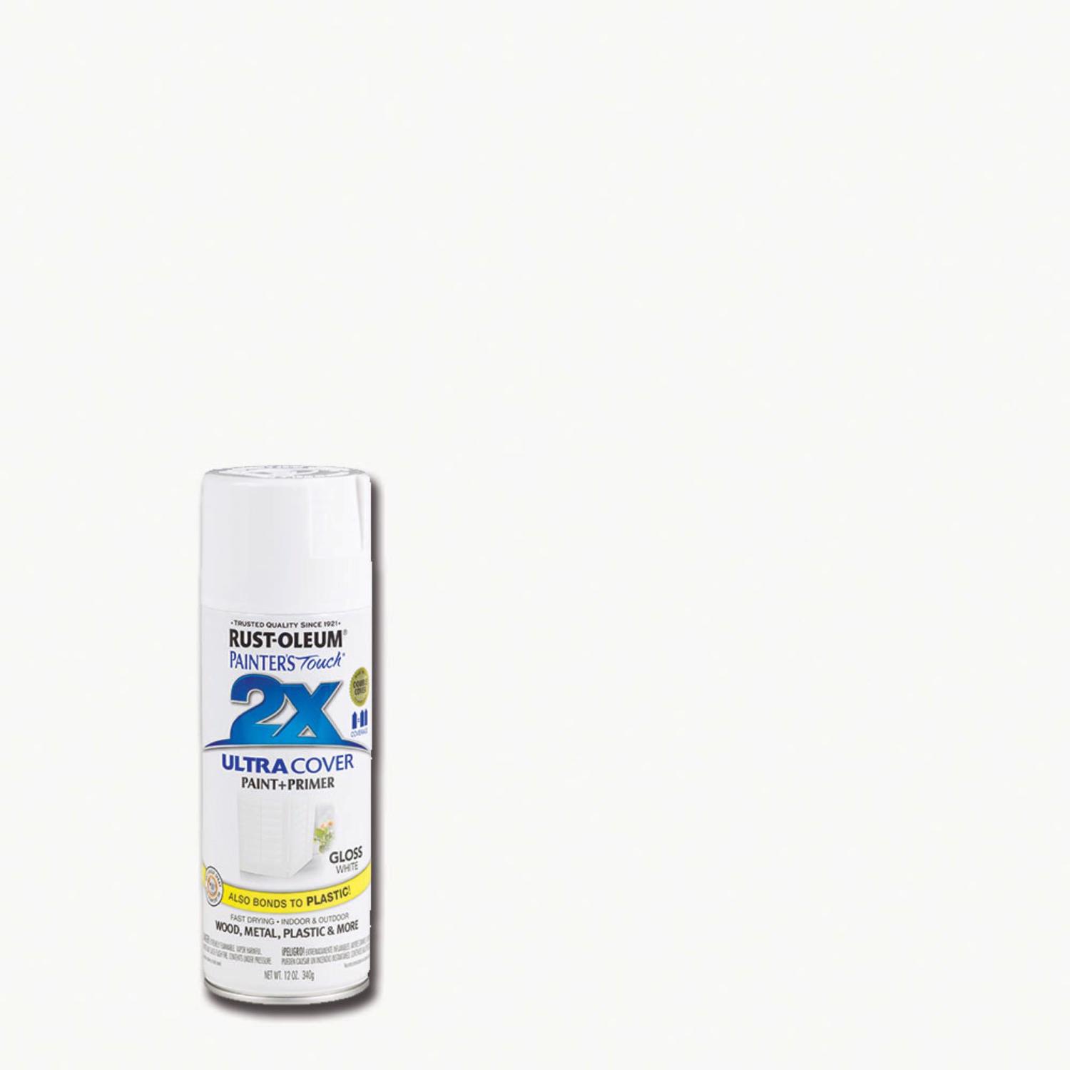 Rust-Oleum Painter\u0027s Touch 2X Ultra Cover Gloss White Paint+Primer Spray Paint 12 oz - Intensery
