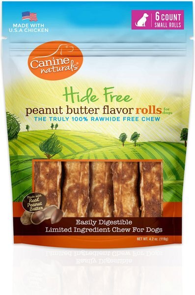 Canine Naturals Hide Free Peanut Butter Flavor Roll Dog Chew Treat， Small - Intensery