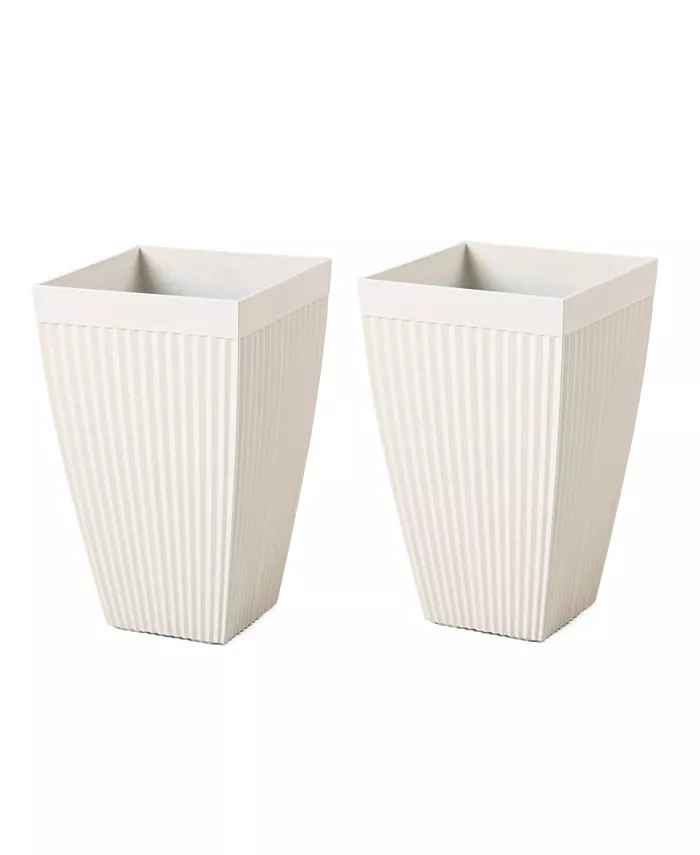 Glitzhome Oversized Faux Ceramic Fluted tapered Tall Pot Planter， Set of 2 - Intensery