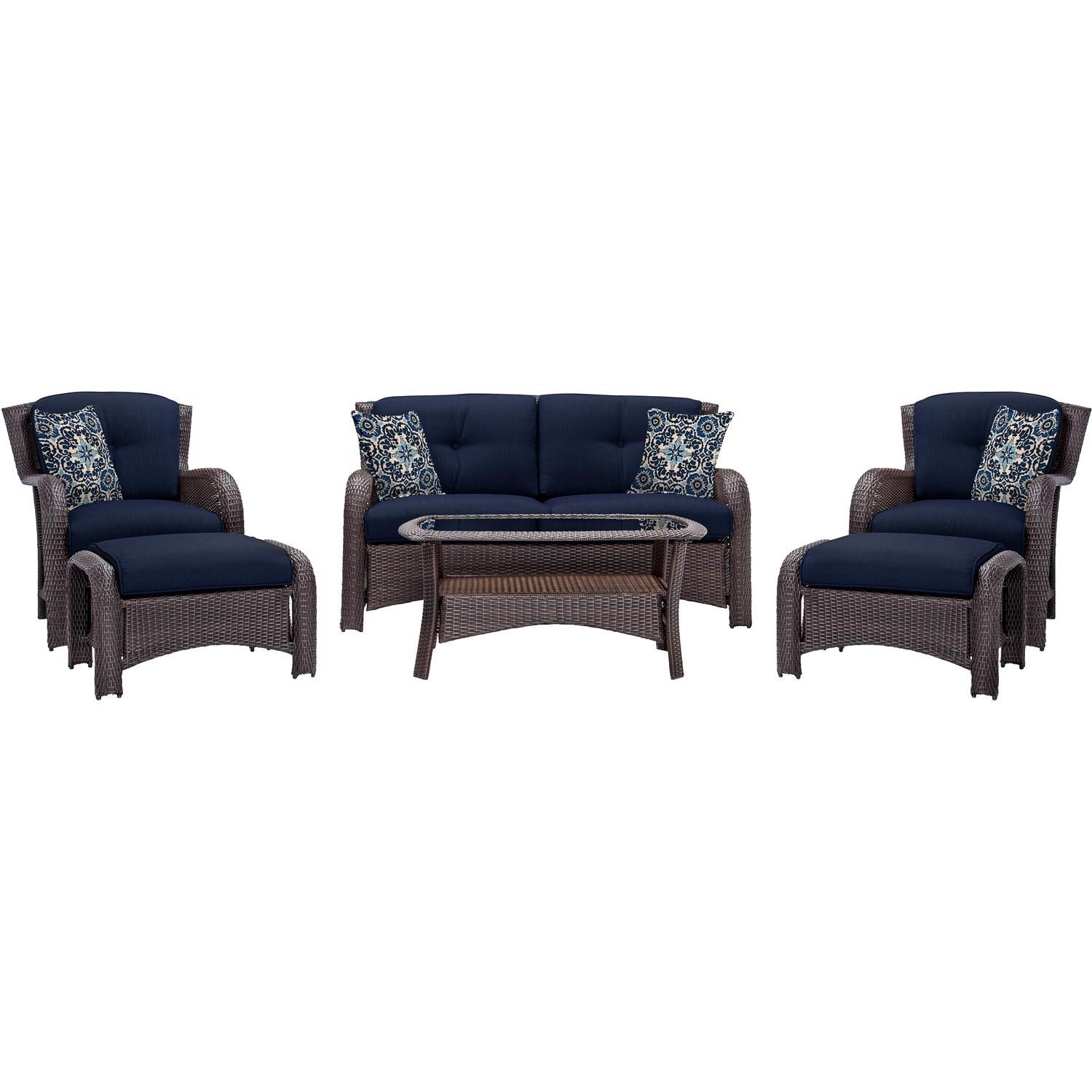 Hanover Corolla 6 pc Brown Steel Traditional Deep Seating Set Navy - Intensery