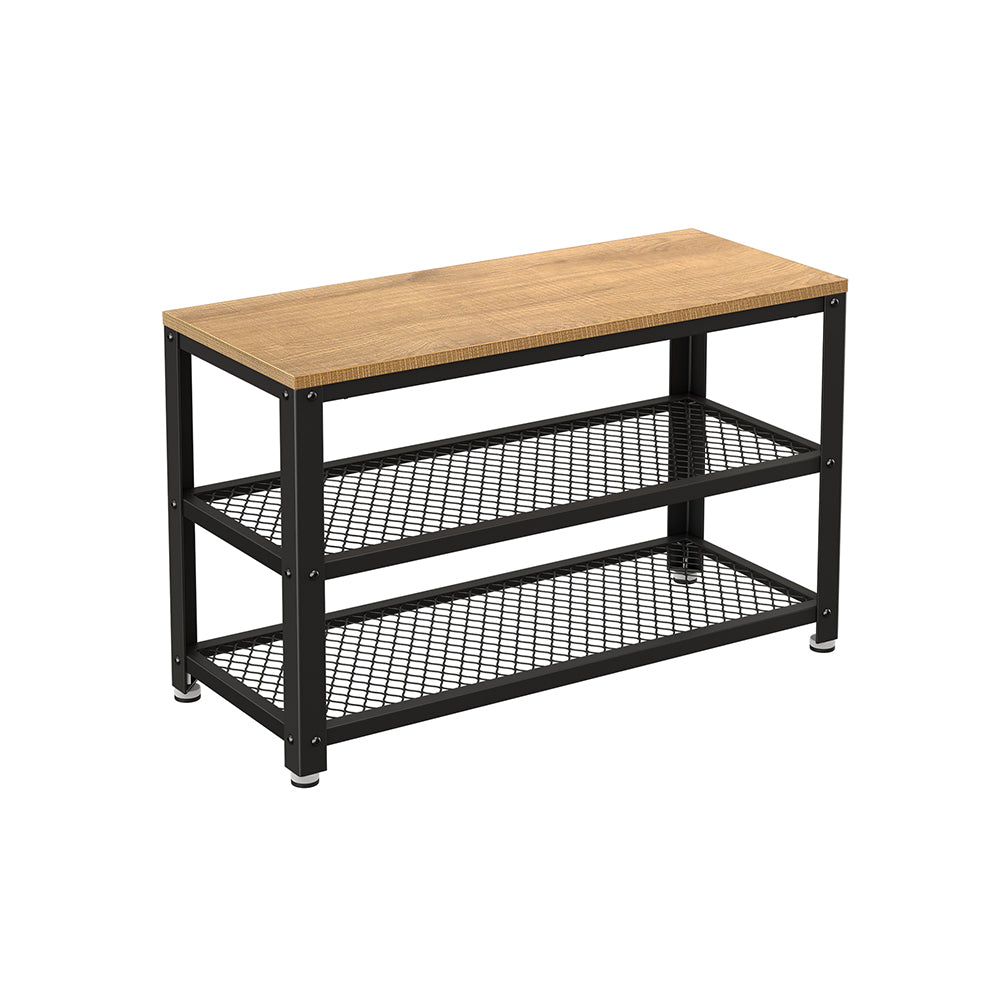 VASAGLE 3-Tier Shoe Rack with SeatHoney Brown + Black - Intensery
