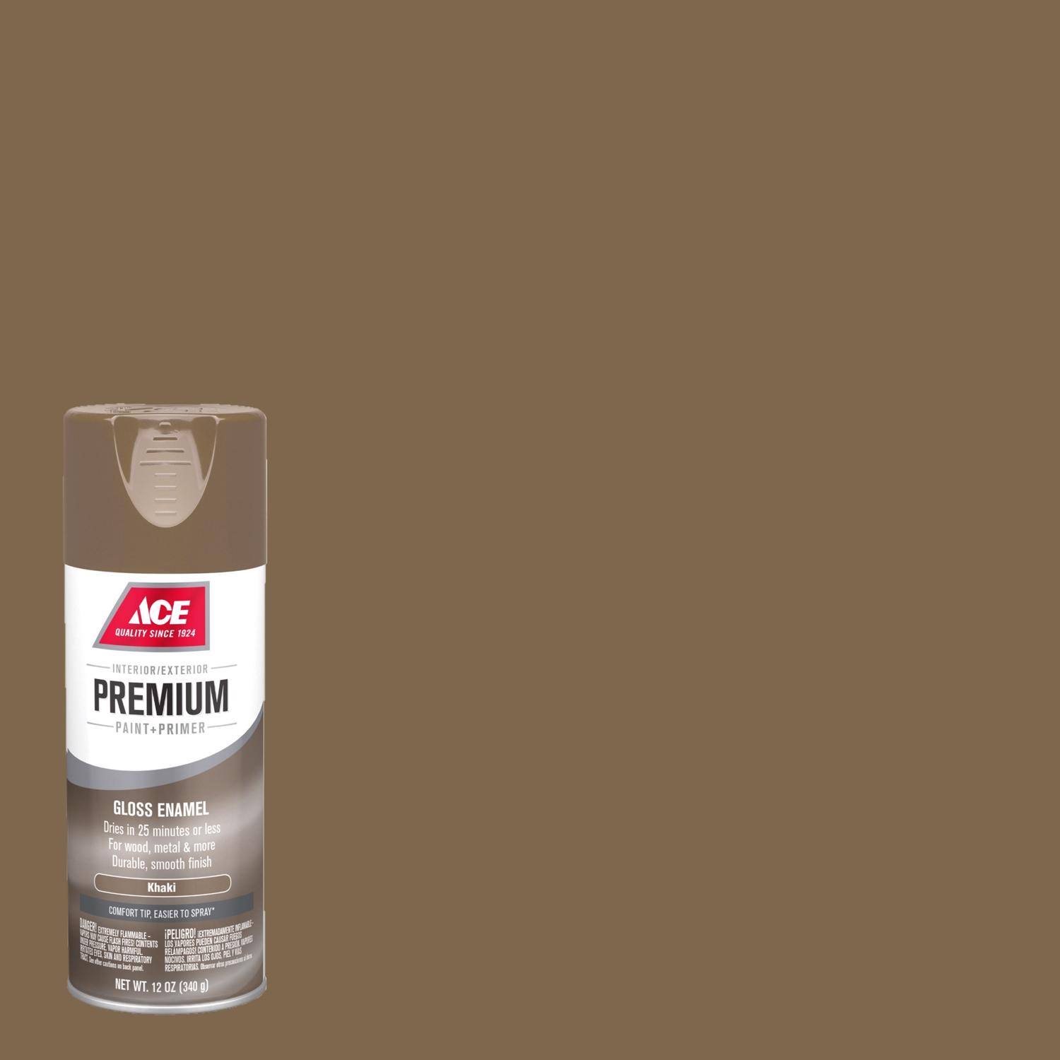 Ace Premium Gloss Khaki Paint + Primer Enamel Spray 12 oz - Intensery