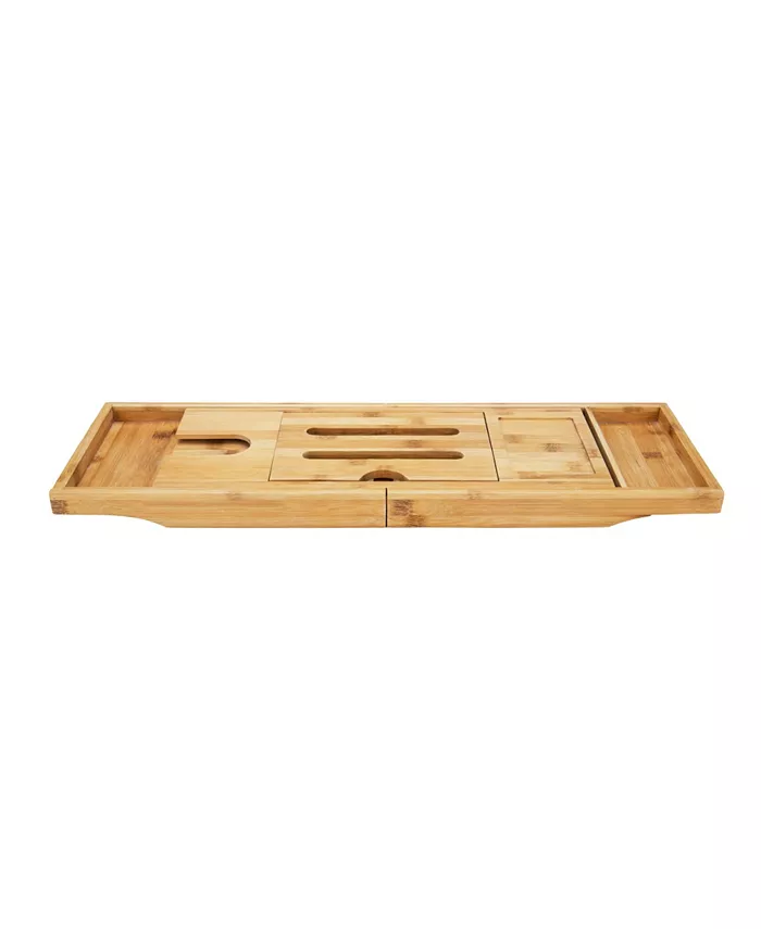 Mind Reader Premium Extendable Bamboo Bath Caddy， Multi Compartment Bath Caddy Tray - Intensery