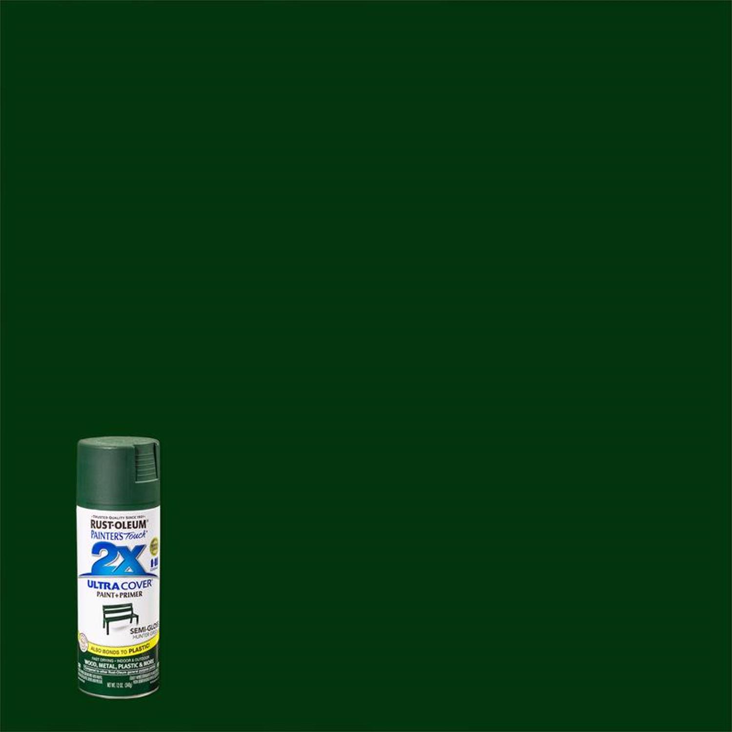 Rust-Oleum Painter\u0027s Touch 2X Ultra Cover Semi-Gloss Hunter Green Paint+Primer Spray Paint 12 oz - Intensery