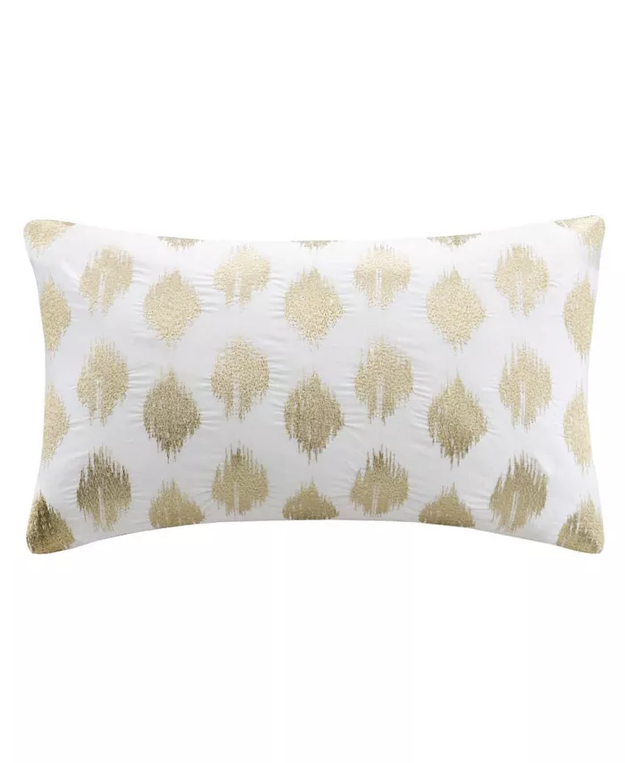 Gracie Mills Nadia Dot Metallic Embroidery Oblong Pillow， Gold - Intensery