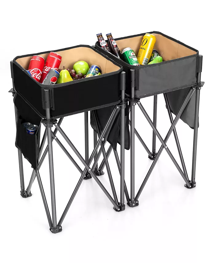 Costway 2 PCS Folding Camping Tables w  Large Capacity Storage Sink - Intensery