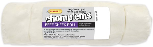 RUFFIN' IT Chomp'ems Beef Cheek Roll Chew DogTreat， 1 count - Intensery