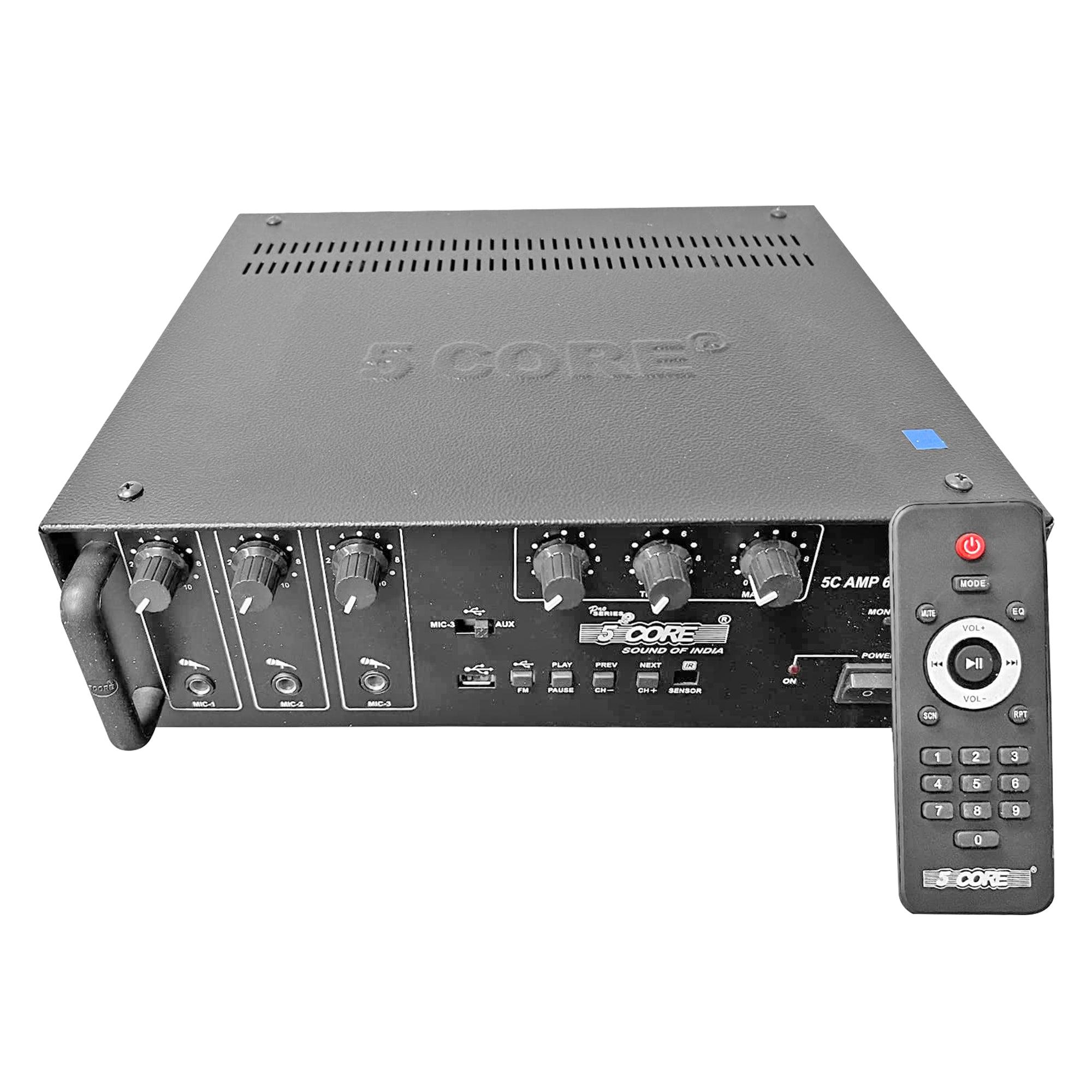 5 Core Amplifier 600W Stereo Receiver Black| Dual Channel Power Amp for Indoor and Outdoor| Speaker Amplifier with 3 Mic Input, USB, EQ Control, Digit - Intensery