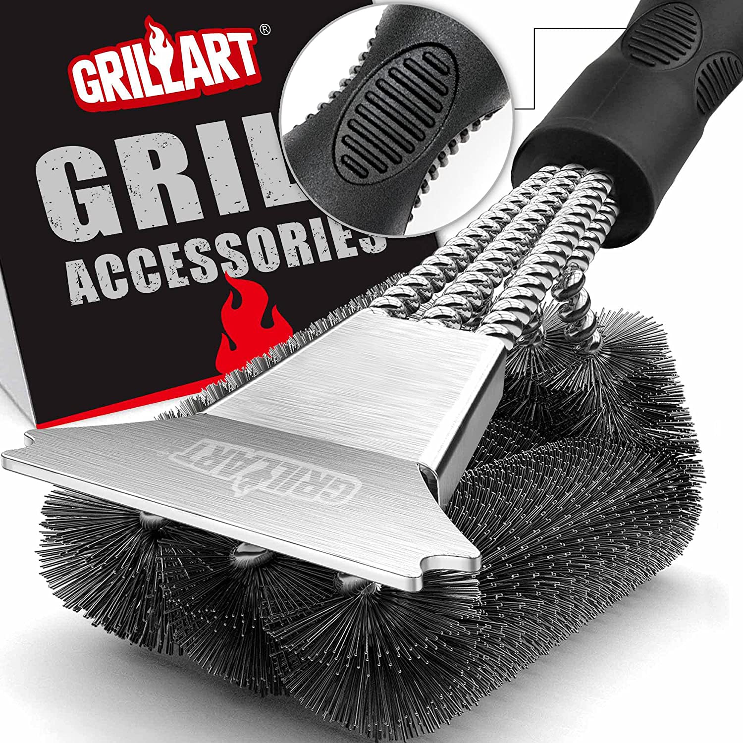 Grill Cleaning Brush and Scraper, Extra Strong BBQ Grill Cleaner Accessories, Safe Wire Bristles 18