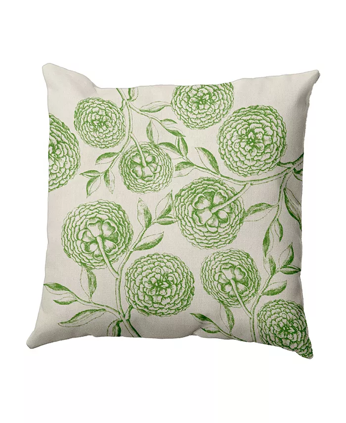 E by Design Antique Flowers 16 Inch Green Decorative Floral Throw Pillow - Intensery