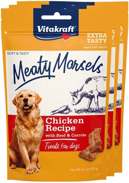 Vitakraft Meaty Morsels Chicken Recipe with Beef Soft and Chewy Dog Treats， 4.2-oz bag， 3 count - Intensery