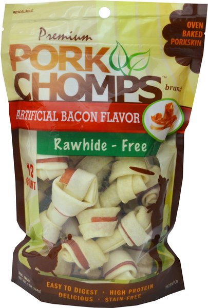 Premium Pork Chomps Bacon Flavor Knotz Dog Treats， 2.5-in， 12 count - Intensery