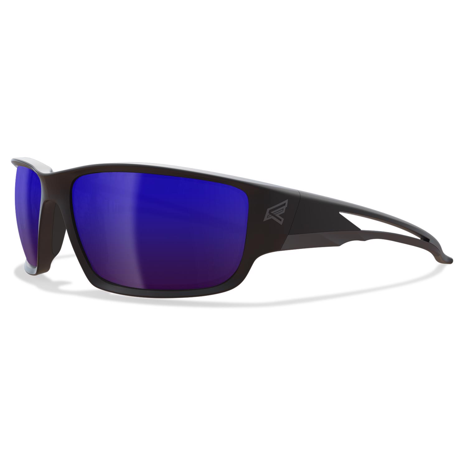 Edge Eyewear Kazbek Polarized Wraparound Safety Glasses Blue Mirror Lens Black Frame 1 pc - Intensery