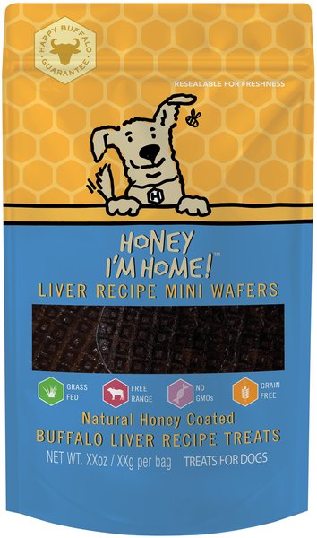 Honey I'm Home Mini Liver Wafers Natural Honey Coated Buffalo Dehydrated Dog Treats， 5.29-oz bag - Intensery