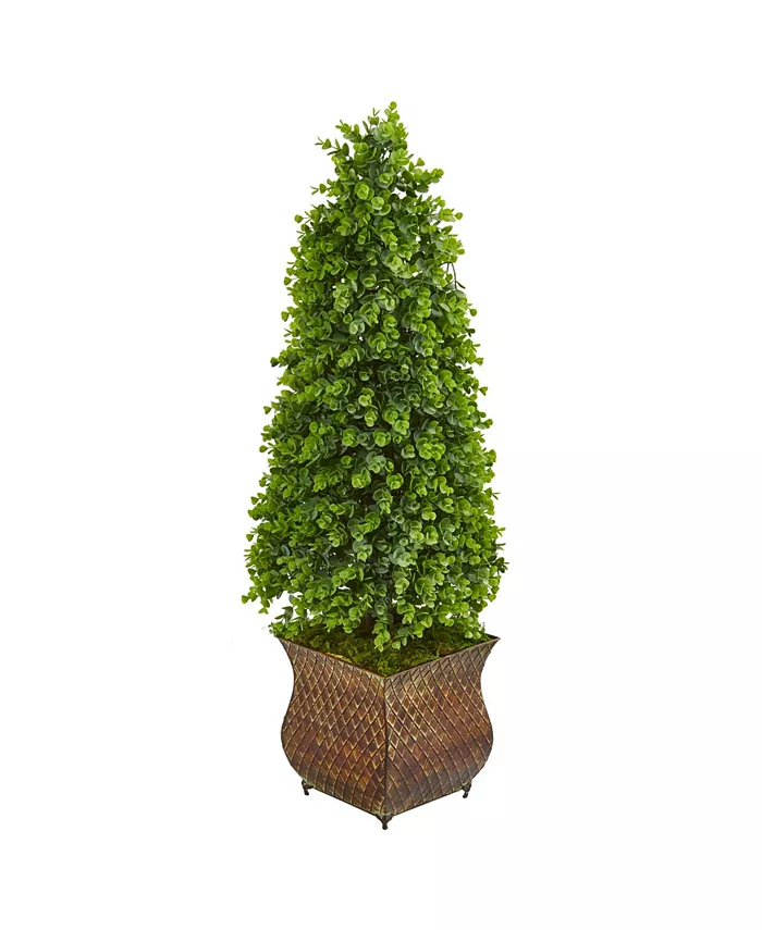 Nearly Natural 41” Eucalyptus Cone Topiary Artificial Tree in Metal Planter (Indoor Outdoor) - Intensery