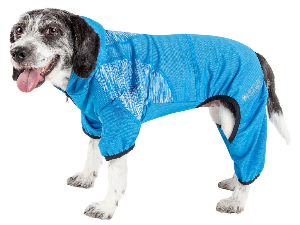 Pet Life Active 'Pawsterity' Heathered Performance 4-Way Stretch Two-Toned Full Bodied Hoodie in Blue (X-small) - Pet Life YGHL2BLXS - Intensery