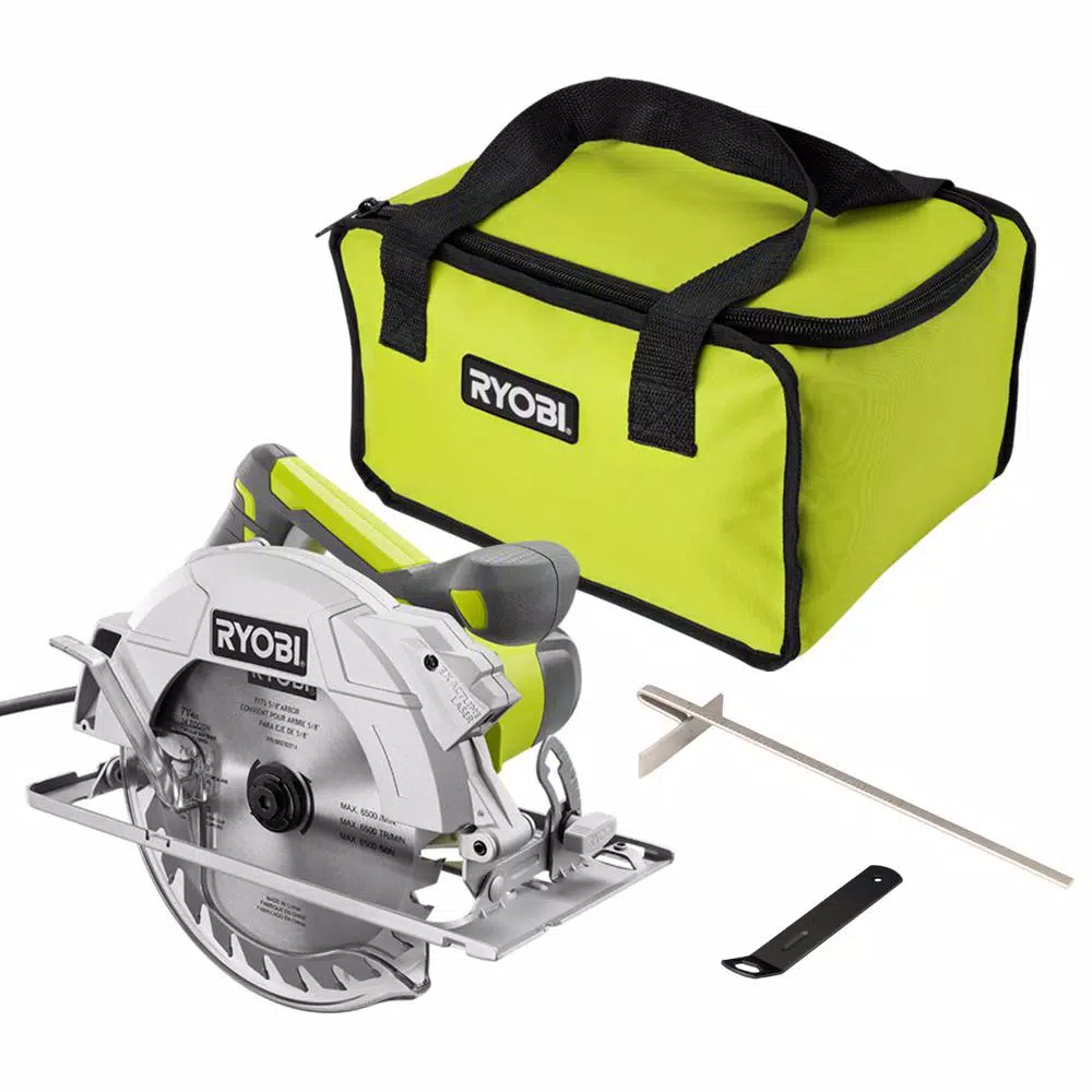 RYOBI 15 Amp Corded 7-1/4 in. Circular Saw with EXACTLINE Laser Alignment System， 24T Carbide Tipped Blade， Edge Guide and Bag and#8211; XDC Depot - Intensery