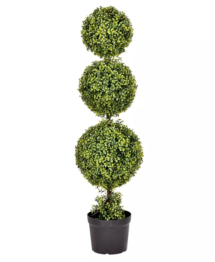 Vickerman 4' Artificial Potted Triple Ball Green Boxwood Topiary - Intensery