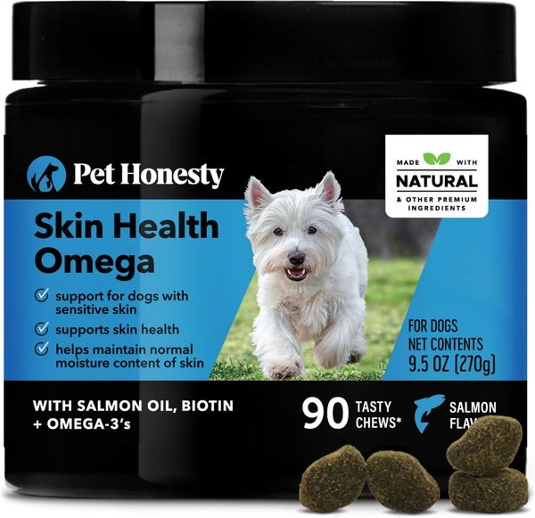 PetHonesty Skin Health Omega Salmon Flavored Soft Chews Skin and Coat Supplement for Dogs， 90 count - Intensery