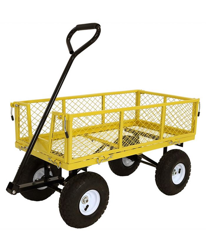 Sunnydaze Decor Small Heavy-Duty Steel Garden Cart with Removable Sides - Yellow - Intensery