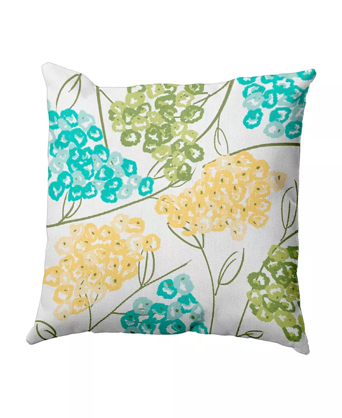 E by Design Hydrangeas 16 Inch Yellow and Aqua Decorative Floral Throw Pillow - Intensery