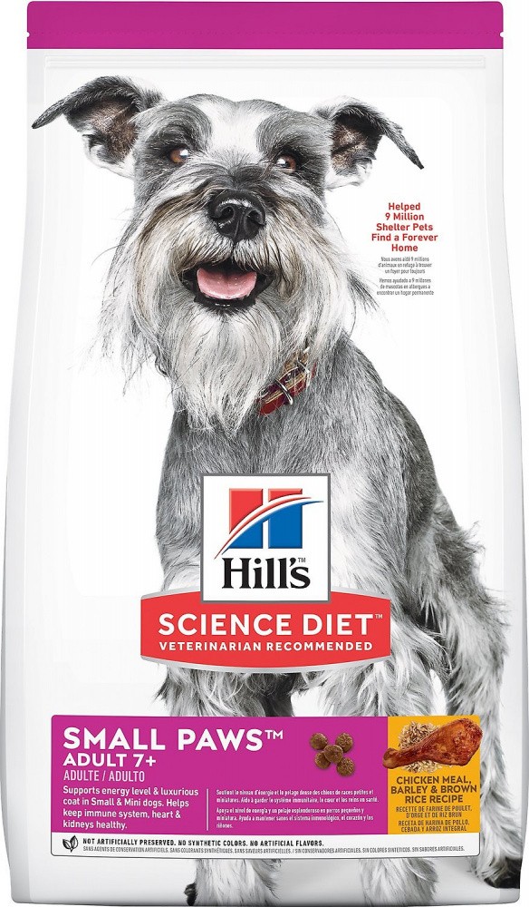 Hill's Science Diet Adult 7+ Small Paws Chicken Meal， Barley and Brown Rice Recipe Dog Food - 15.5 lb Bag - Intensery