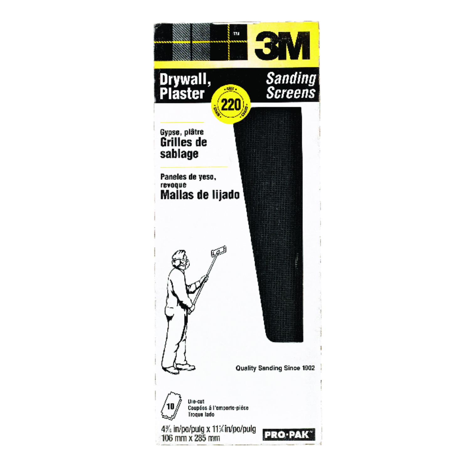 3M Pro-Pak 11-1/4 in. L X 4-3/16 in. W 220 Grit Silicon Carbide Drywall Sanding Screen 10 pk - Intensery