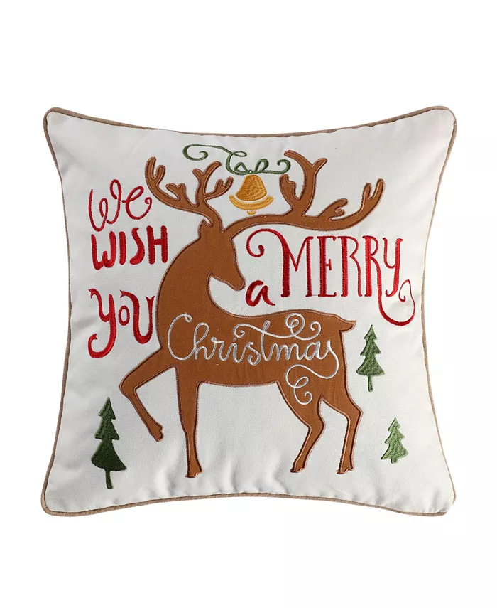 Levtex Tinsel Merry Reindeer Embroidered Decorative Pillow， 18