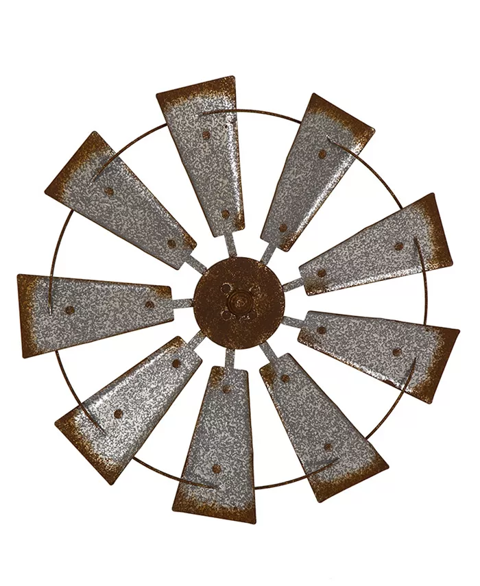 Glitzhome Farmhouse Metal Galvanized Wind Spinner Wall Decor - Intensery