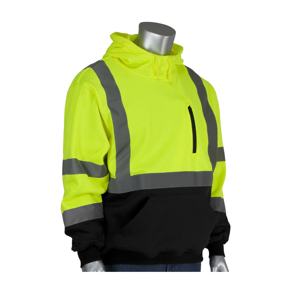 Protective Industrial Products ANSI R3 Hooded Pullover Sweatshirt Hi Vis Lime Yellow XL - Intensery